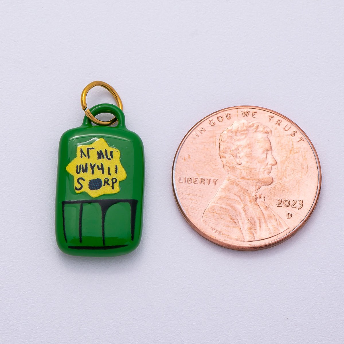 PVD Stainless Steel 20mm Green Juice Box Enamel Rectangle Charm | Charms - 00513 - DLUXCA