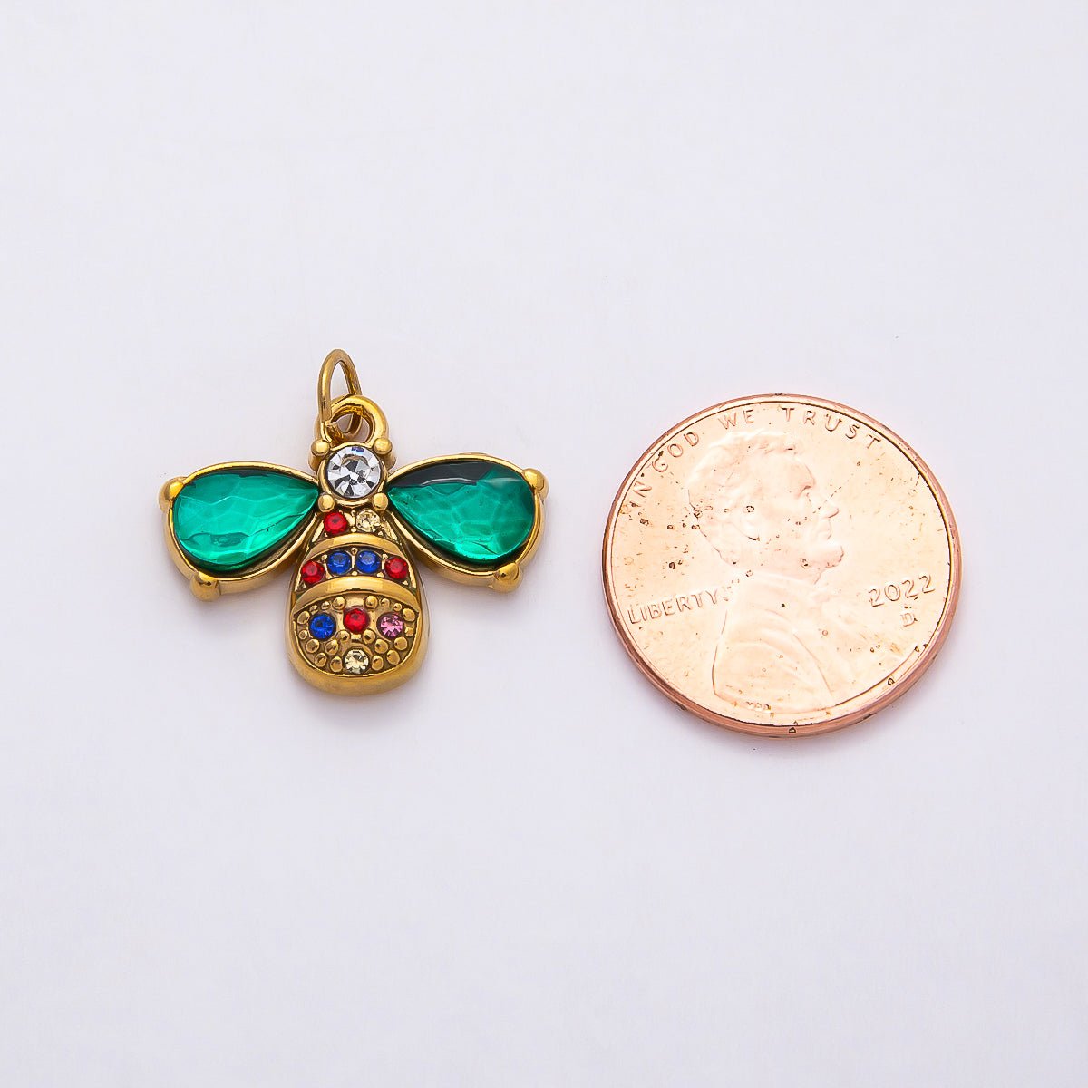 PVD Stainless Steel 21mm Multicolor Green CZ Bumble Bee Insect Charm | Charms - 00793 - DLUXCA