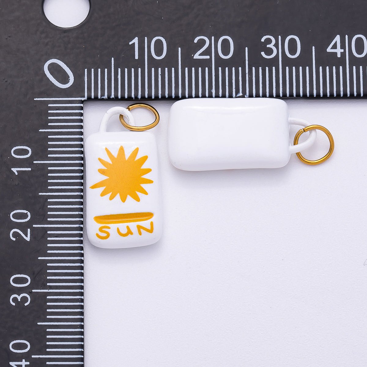 PVD Stainless Steel 22mm Celestial Sun Rectangle Enamel Charm | Charms - 00511 - DLUXCA