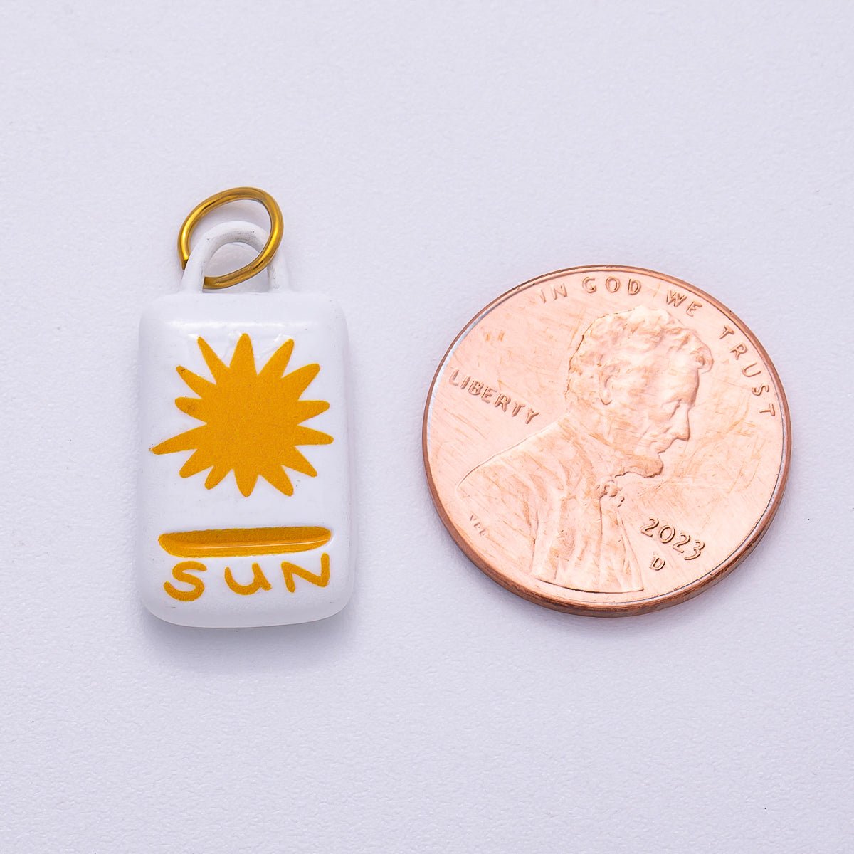 PVD Stainless Steel 22mm Celestial Sun Rectangle Enamel Charm | Charms - 00511 - DLUXCA