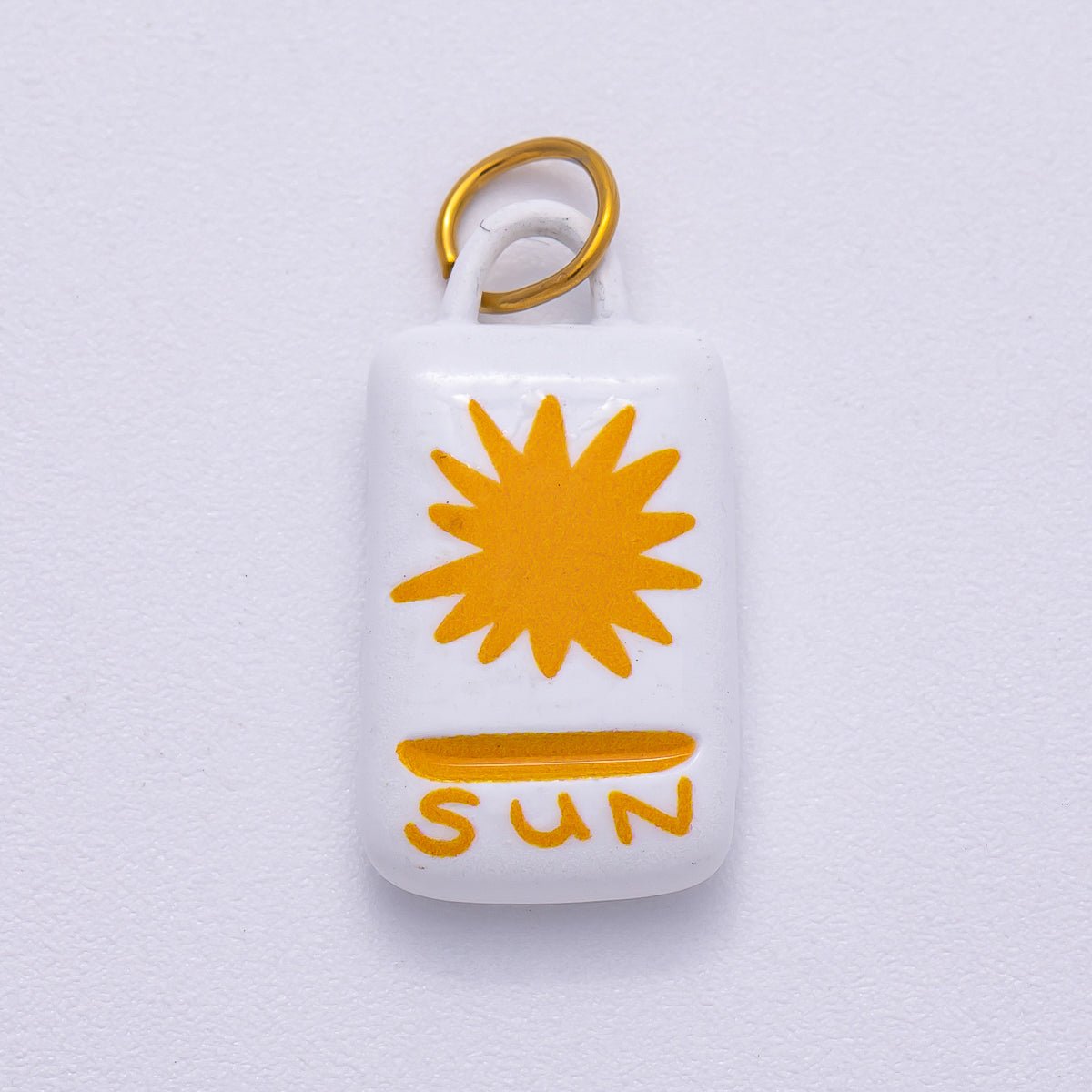 PVD Stainless Steel 22mm Celestial Sun Rectangle Enamel Charm | Charms - 00511 - DLUXCA