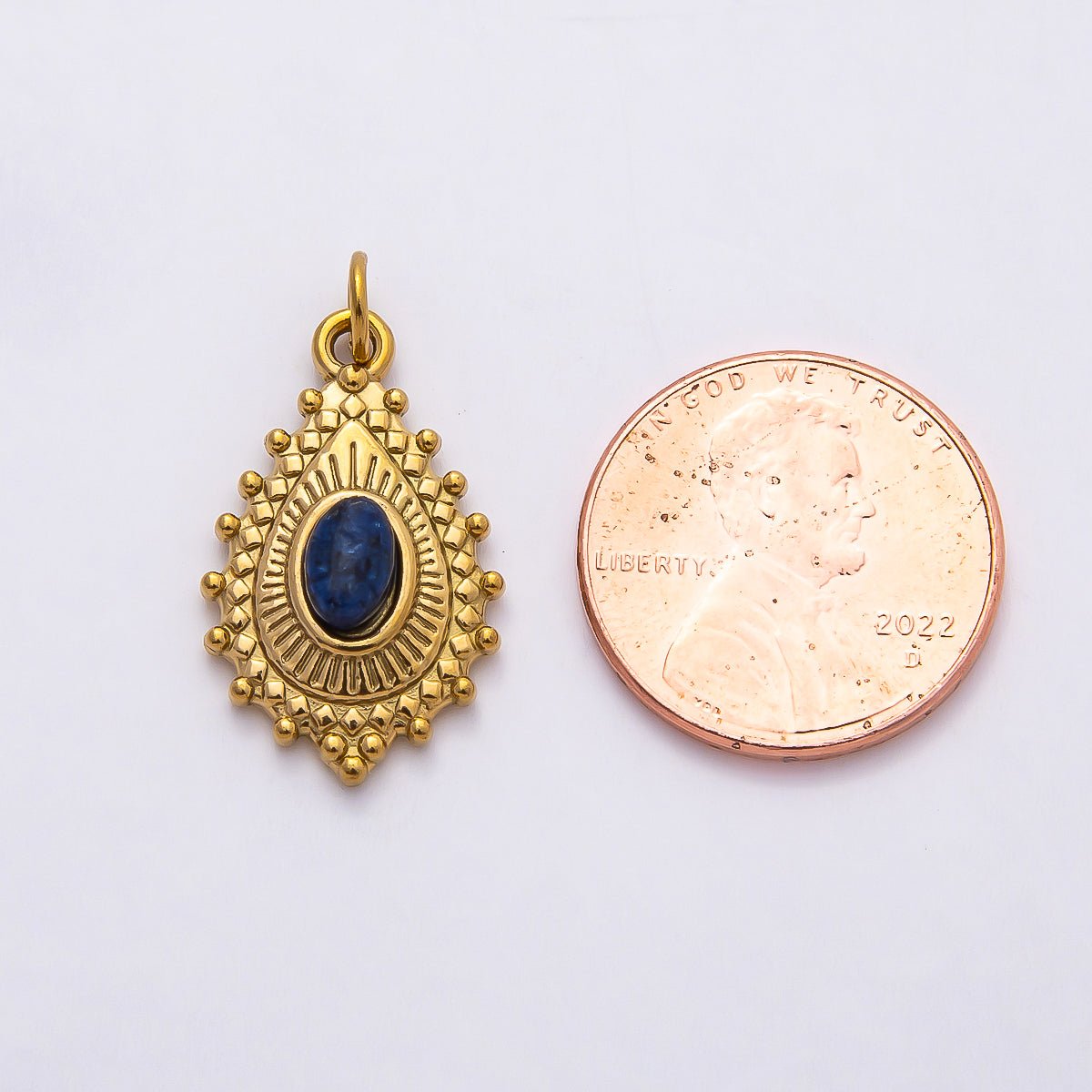 PVD Stainless Steel 22mm Lapis Lazuli, Peridot Oval Artisan Teardrop Gemstone Charm | Charms - 00791 Charms - 00792 - DLUXCA