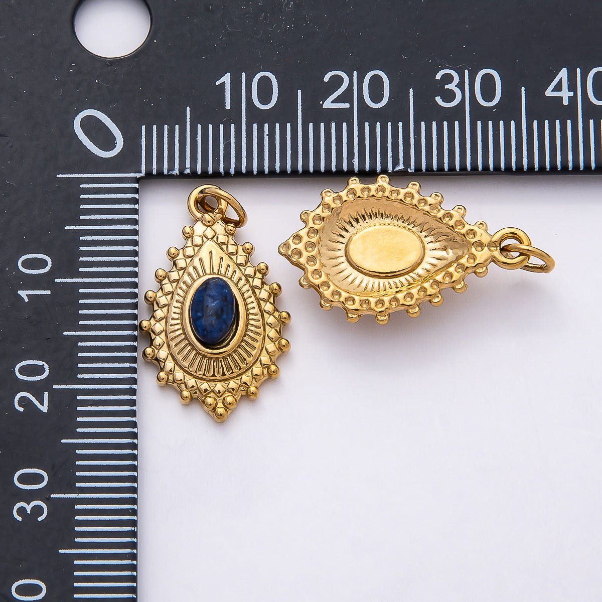 PVD Stainless Steel 22mm Lapis Lazuli, Peridot Oval Artisan Teardrop Gemstone Charm | Charms - 00791 Charms - 00792 - DLUXCA