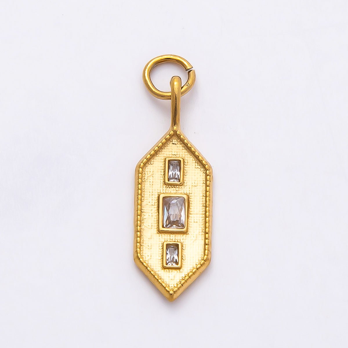 PVD Stainless Steel 22mm Triple Baguette Hexagon Textured Pendant | Charms - 00797 - DLUXCA