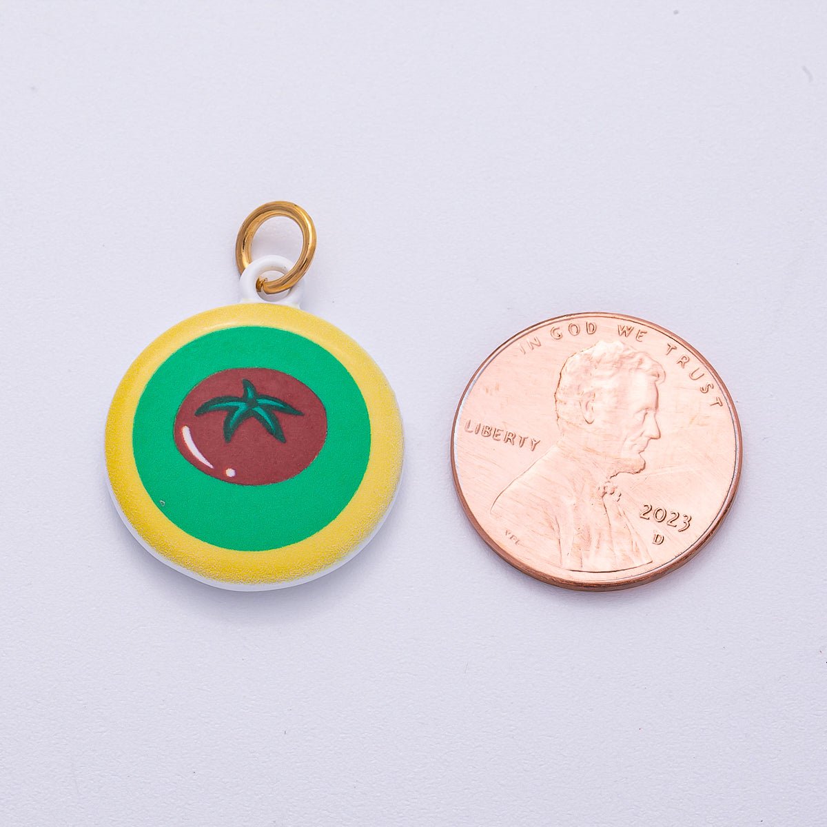 PVD Stainless Steel 23mm Tomato Multicolor Enamel Round Charm | Charms - 00500 - DLUXCA