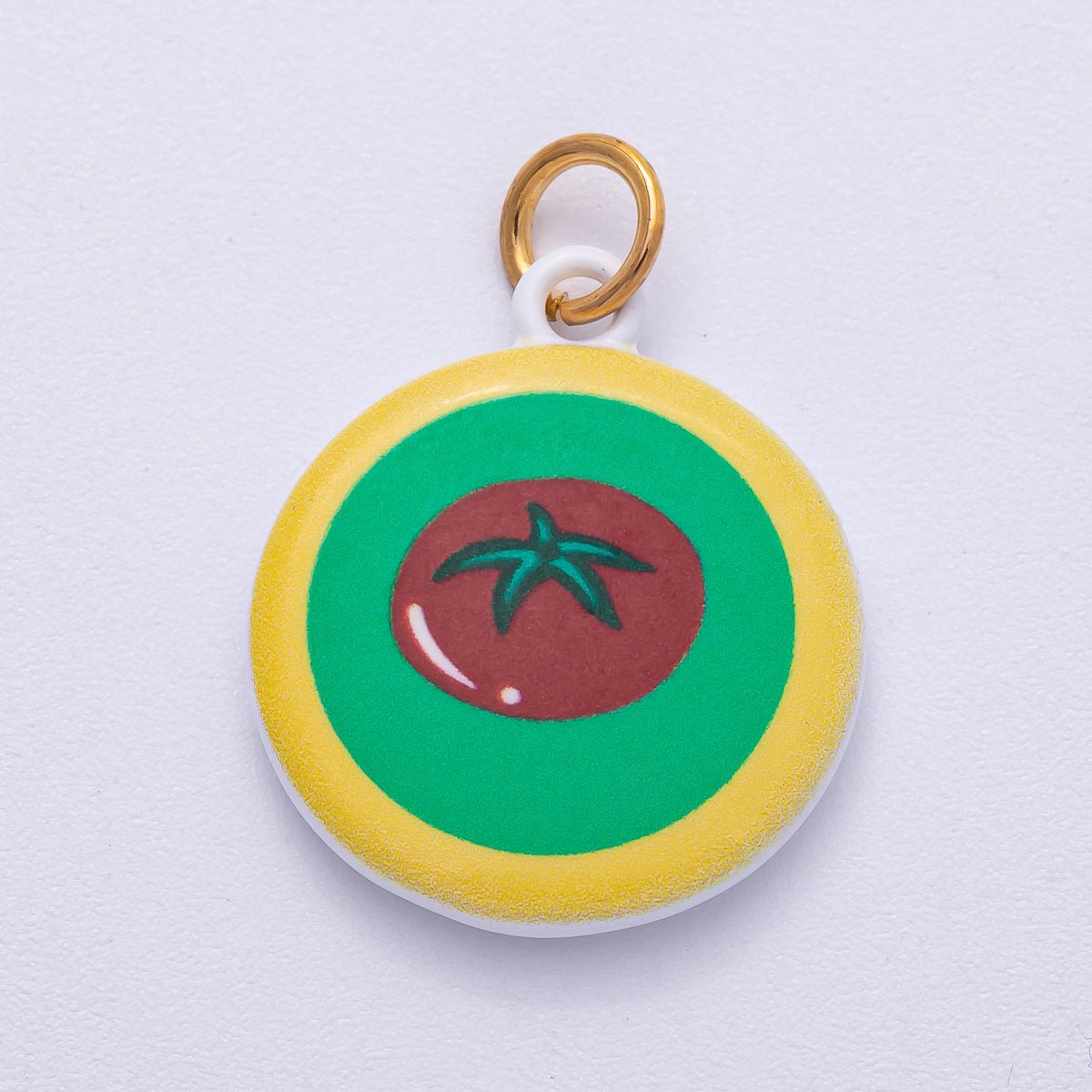 PVD Stainless Steel 23mm Tomato Multicolor Enamel Round Charm | Charms - 00500 - DLUXCA