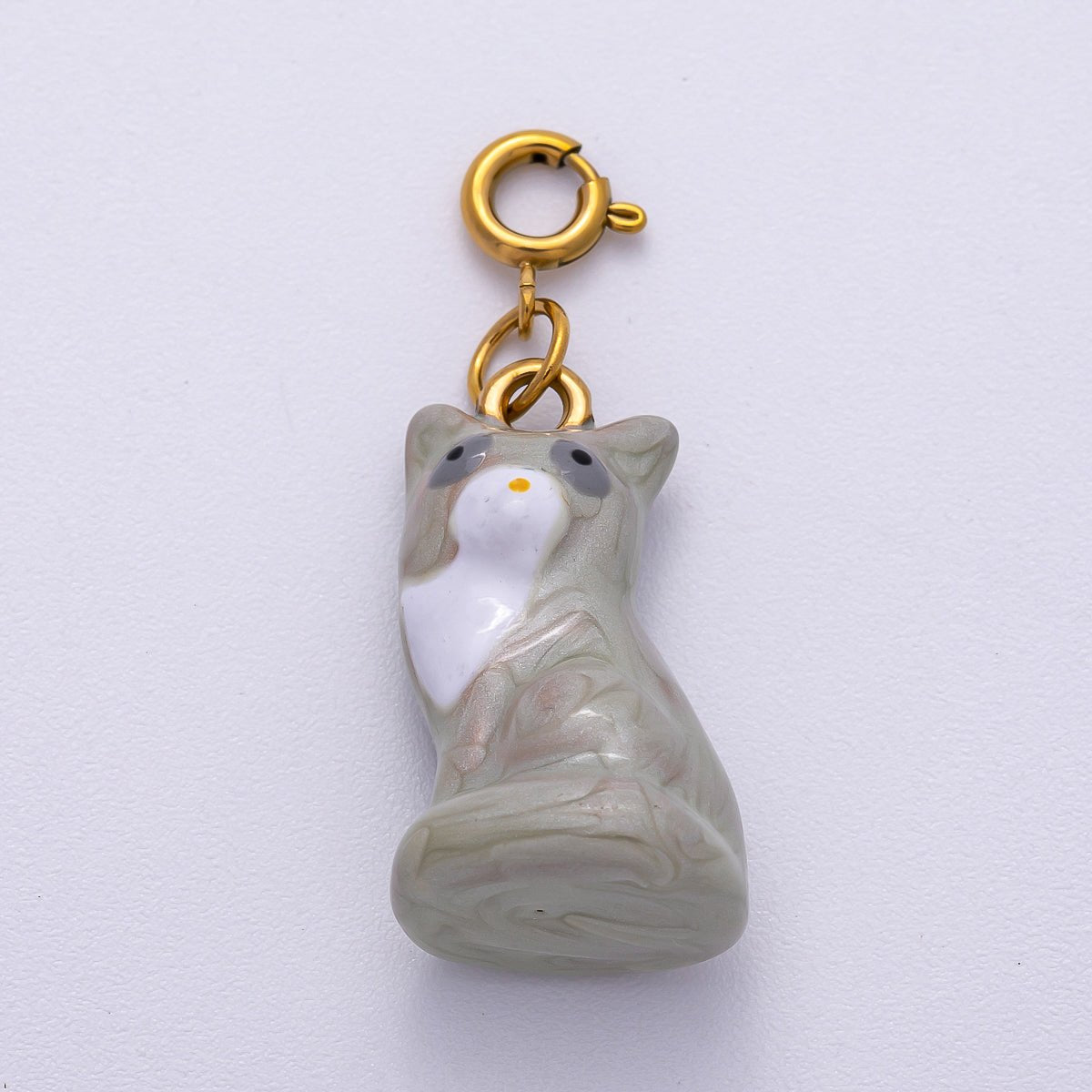 PVD Stainless Steel 24mm Grey Kitty Cat Pet Enamel Charm | Charms - 00512 - DLUXCA