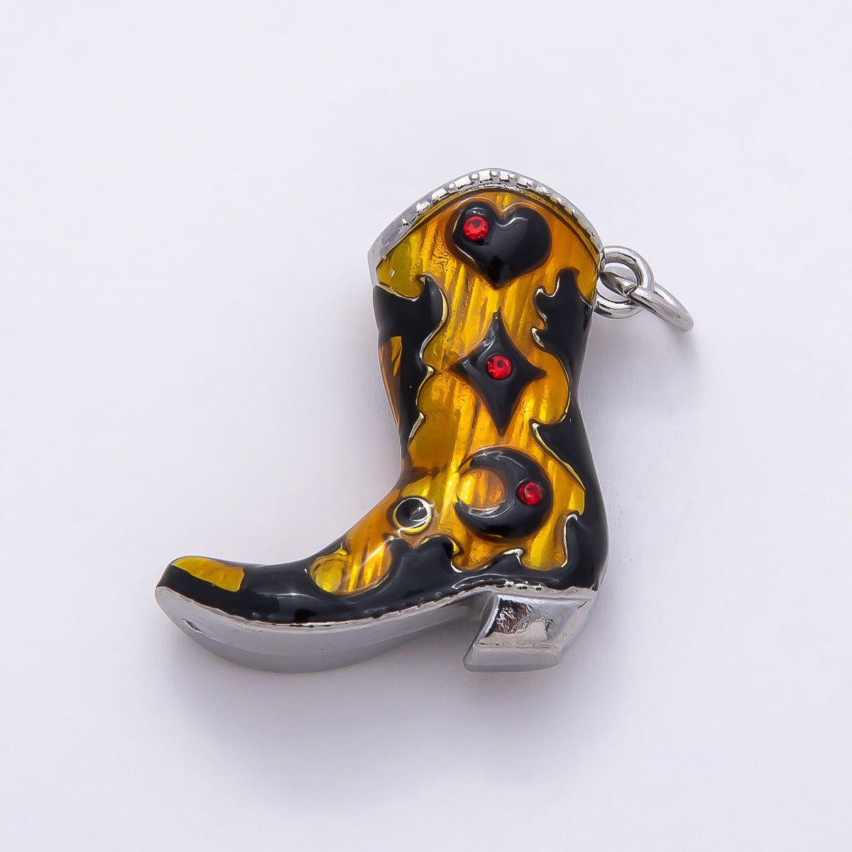 PVD Stainless Steel 27mm Clear and Red CZ Black Enamel Western Cowboy Boot Charm in Gold & Silver | Charms - 00782 - Charms - 00785 - DLUXCA