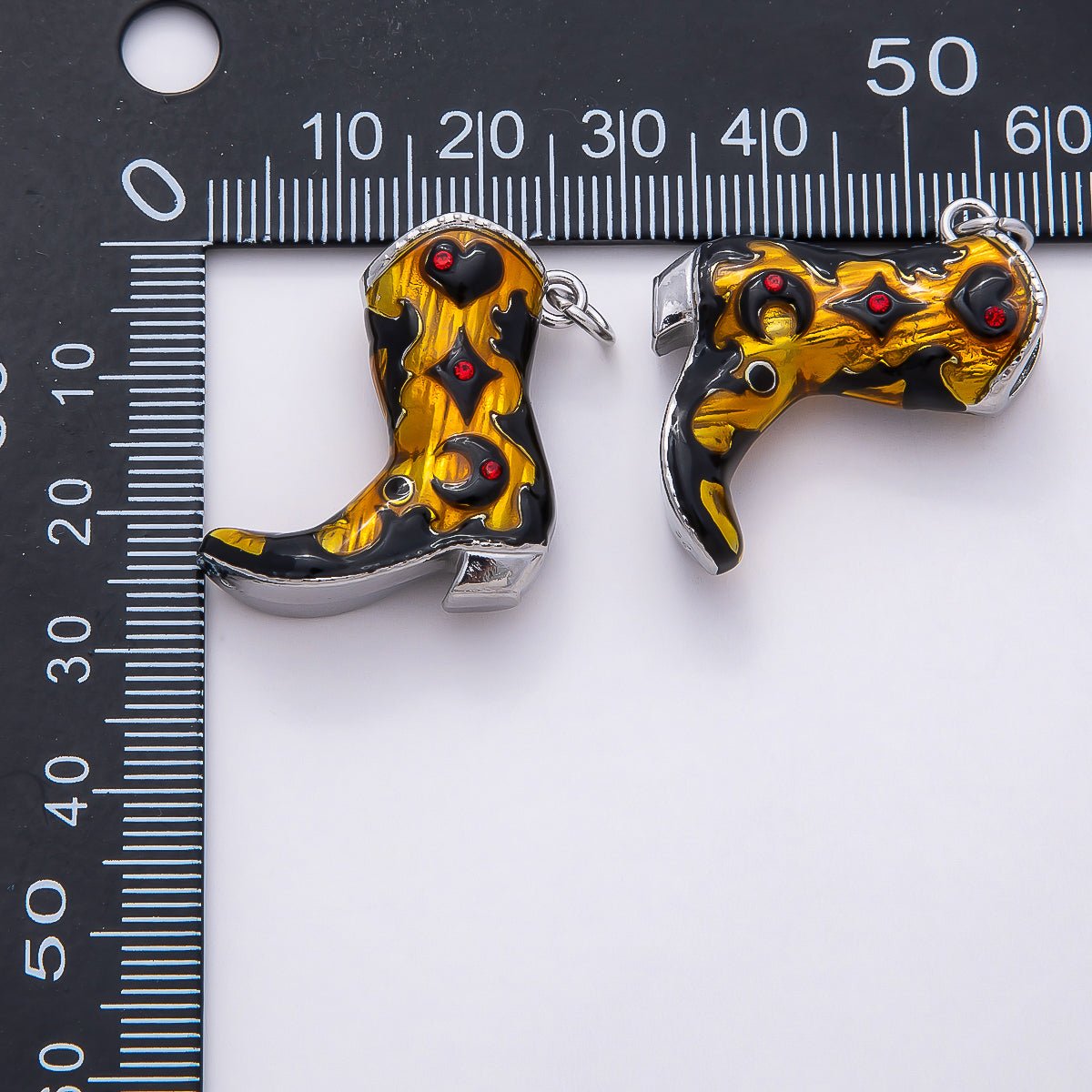 PVD Stainless Steel 27mm Clear and Red CZ Black Enamel Western Cowboy Boot Charm in Gold & Silver | Charms - 00782 - Charms - 00785 - DLUXCA