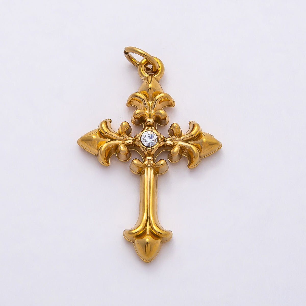 PVD Stainless Steel 28mm Clear Passion Religious Cross Pendant | Charms - 00807 - DLUXCA