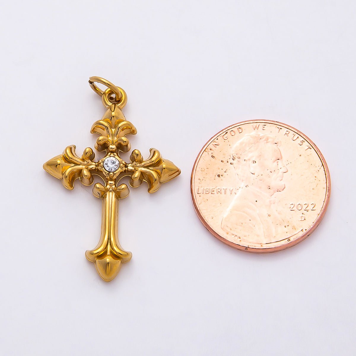 PVD Stainless Steel 28mm Clear Passion Religious Cross Pendant | Charms - 00807 - DLUXCA