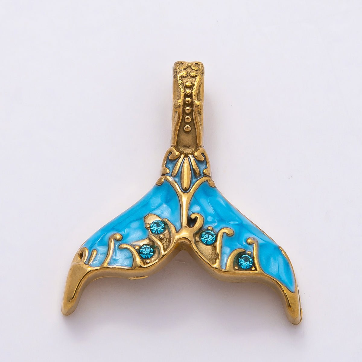 PVD Stainless Steel 30mm White, Blue Glitter Enamel Mermaid Tail Fish Charm | Charms - 00789 Charms - 00790 - DLUXCA