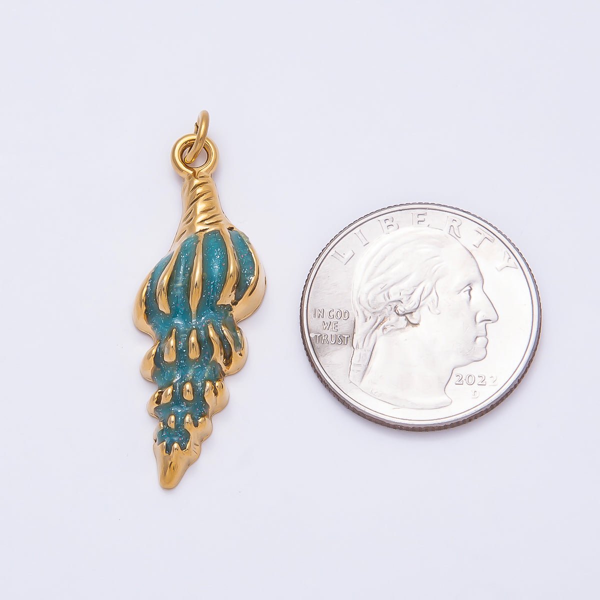 PVD Stainless Steel 37mm Blue Enamel Conch Shell Glitter Beach Charm | Charms - 00781 - DLUXCA