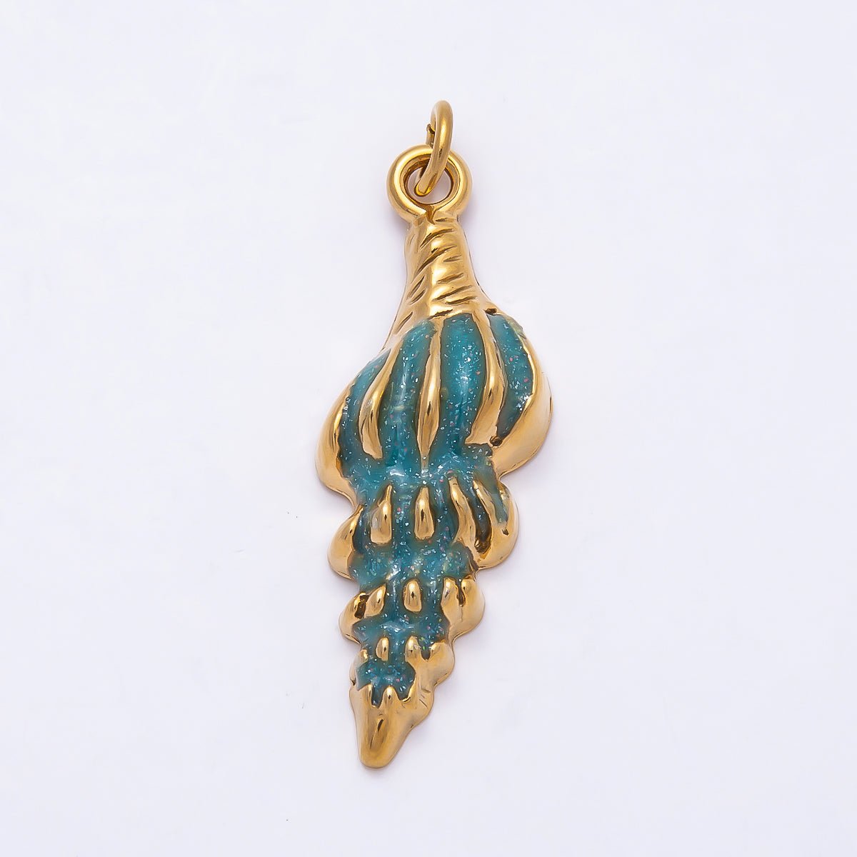 PVD Stainless Steel 37mm Blue Enamel Conch Shell Glitter Beach Charm | Charms - 00781 - DLUXCA