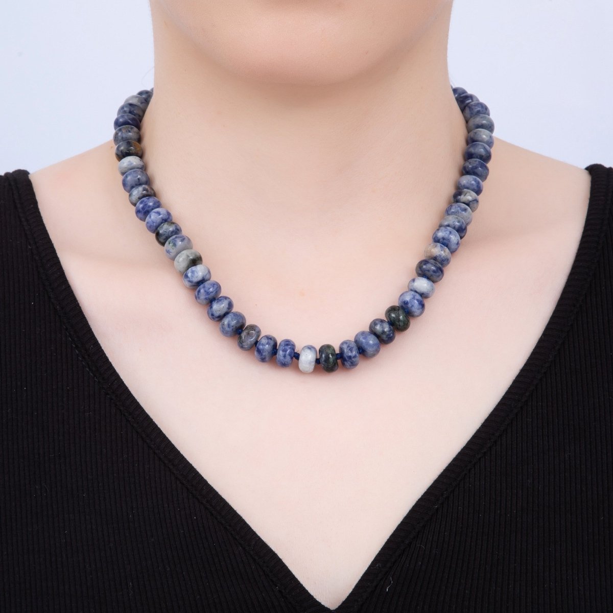 PVD Stainless Steel Natural Gemstone Rondelle Bead 17 Inch Necklace w Extender | WA - 04351 - WA - 04361 - DLUXCA