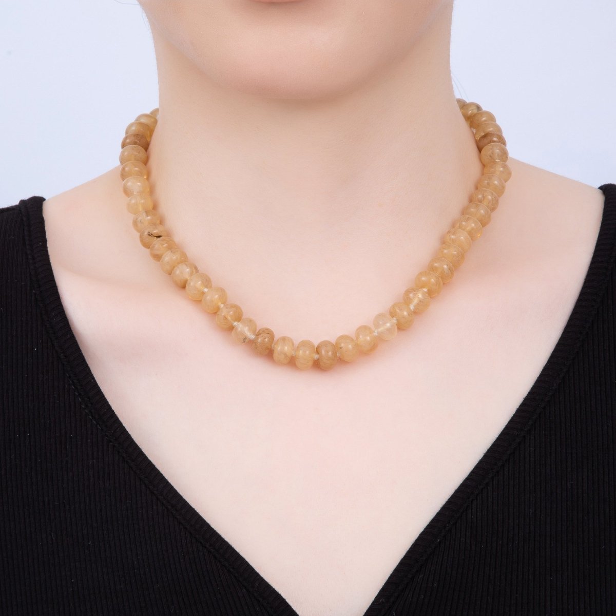 PVD Stainless Steel Natural Gemstone Rondelle Bead 17 Inch Necklace w Extender | WA - 04351 - WA - 04361 - DLUXCA
