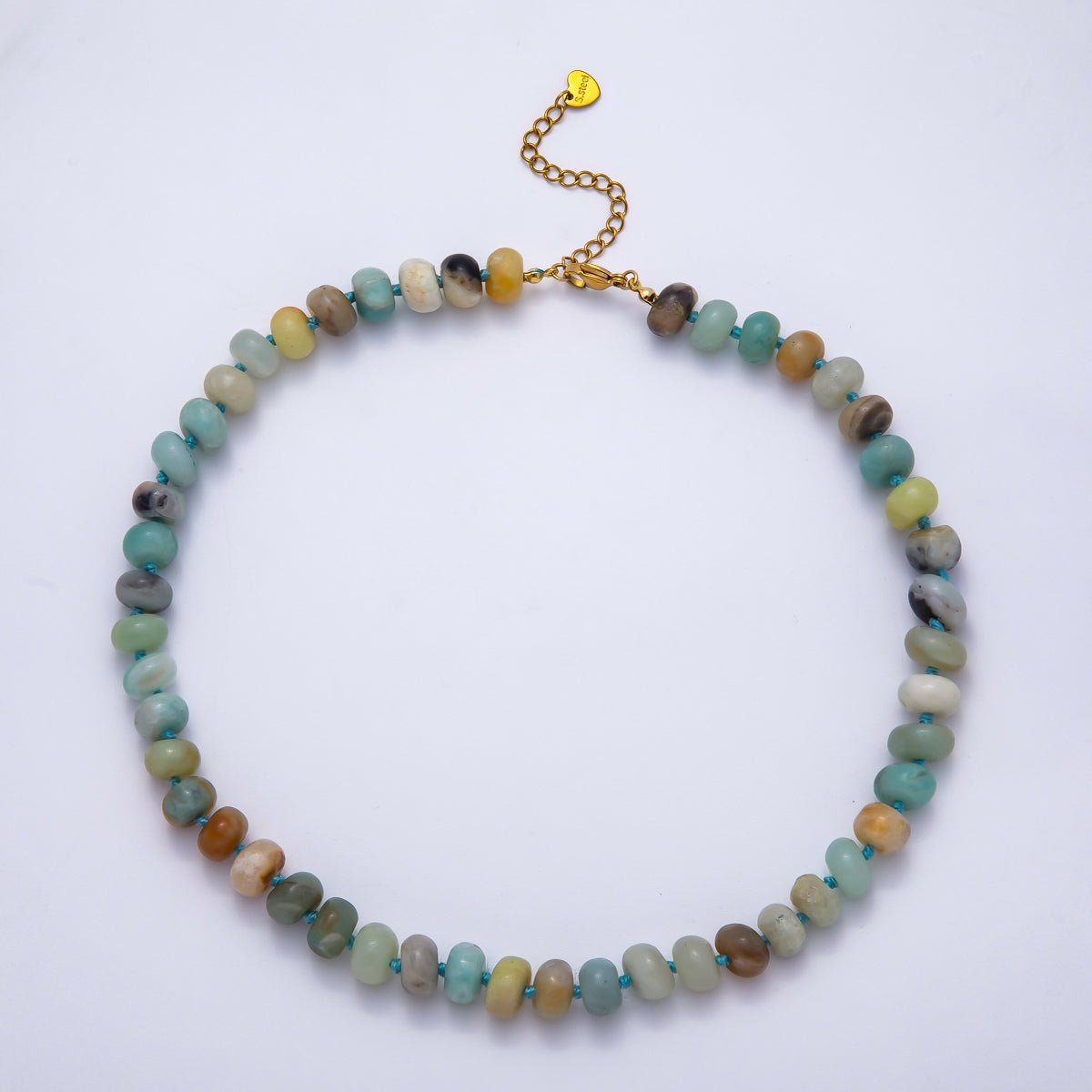 PVD Stainless Steel Natural Gemstone Rondelle Bead 17 Inch Necklace w Extender | WA - 04351 - WA - 04361 - DLUXCA