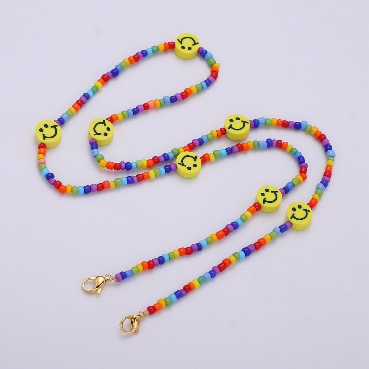 Rainbow Happy Smile Beaded Chain Face Mask Lanyard Necklace Chain for Face Mask Holder for Adult Kids - DLUXCA