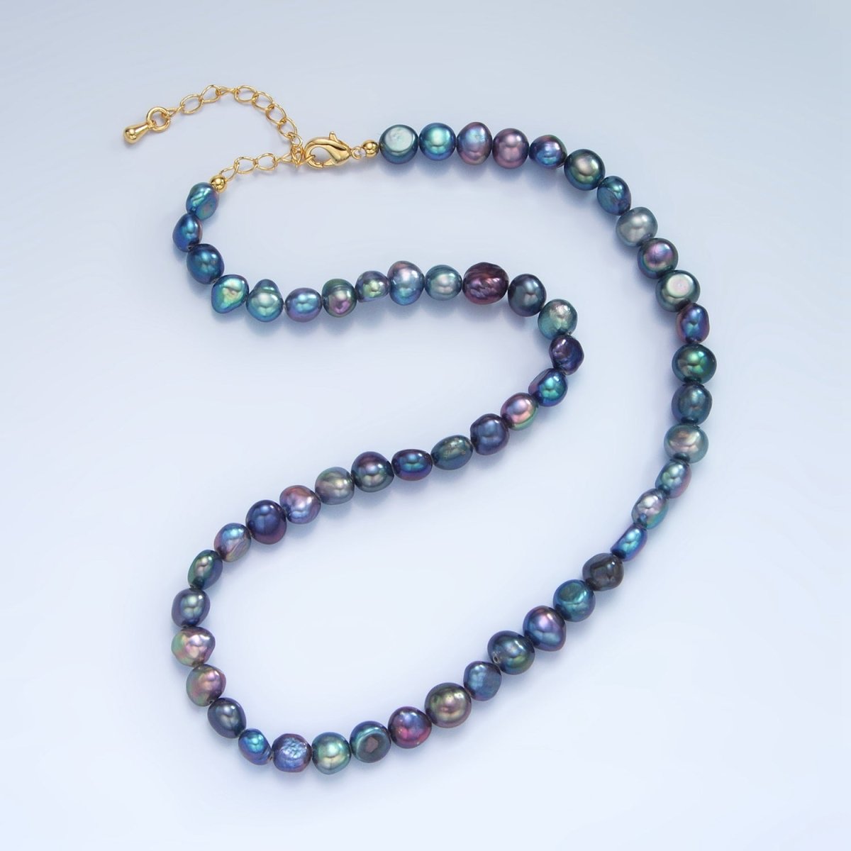 Rainbow Peacock, Pearl Button Gold Barpque Bead Necklace | WA - 2588 - DLUXCA