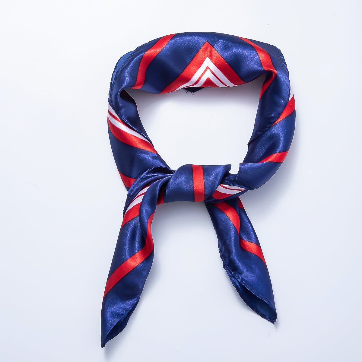 Red Blue White Striped Box Printed Faux Silk Twill 60 Square Bandana Scarf Necklace | WA-04629 - DLUXCA