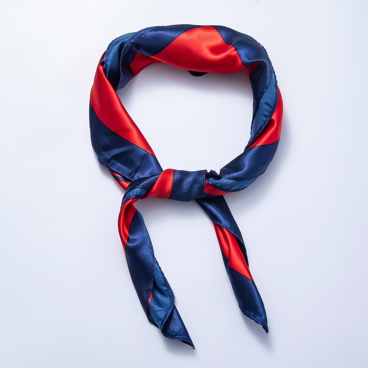 Red, Blue, White Striped Printed Faux Silk Twill 60 Square Bandana Scarf Necklace | WA-04628 - DLUXCA