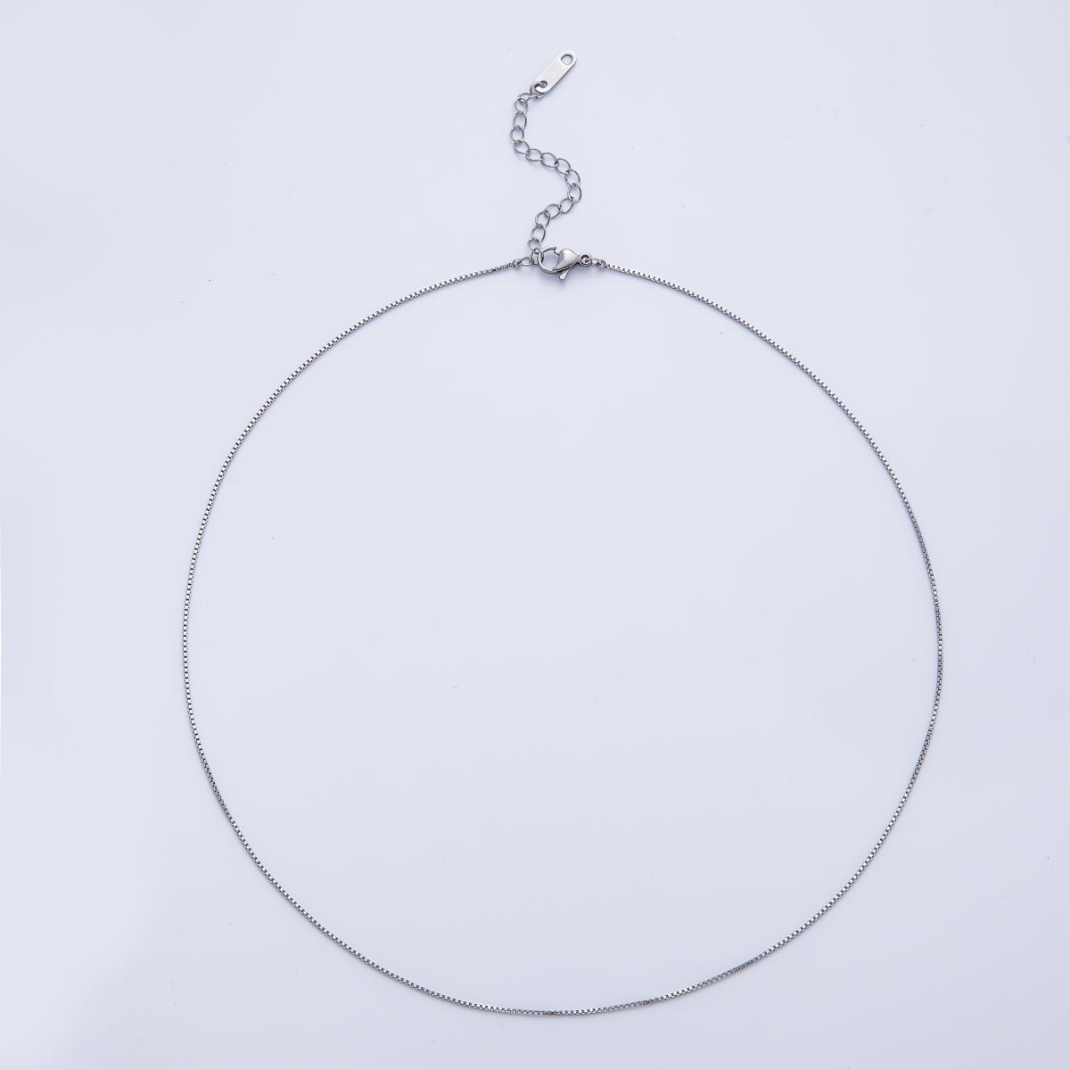 Rhodium Plated 0.9mm Minimalist Box Chain 18.35 Inch Necklace | WA - 3989 - DLUXCA