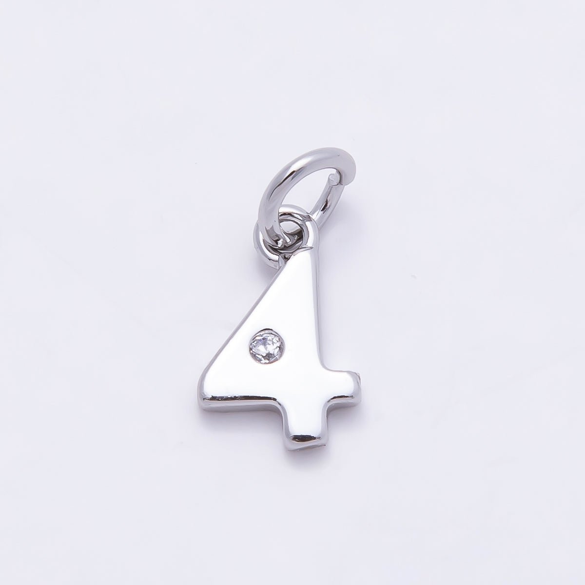 Rhodium Plated 10mm Clear CZ Geometric Number Numerology Charm | Charms-00898 ~ Charms-00907 - DLUXCA