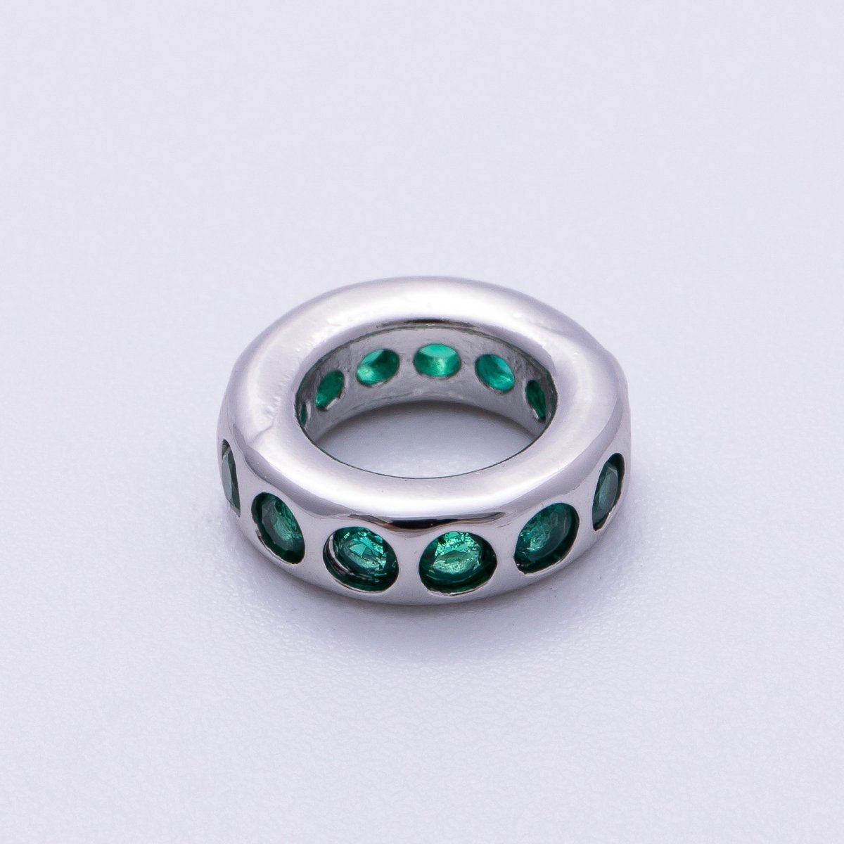 Rhodium Plated 10mm Personalized Round Beaded Birthstone CZ Rondelle Spacer Set | Beads - 00260 ~ Beads - 00271 - DLUXCA