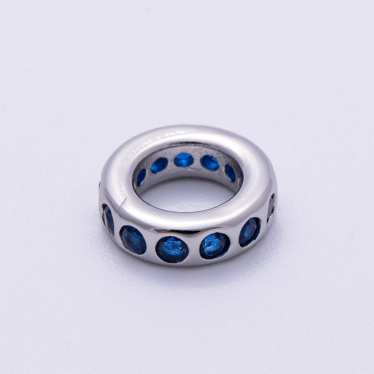 Rhodium Plated 10mm Personalized Round Beaded Birthstone CZ Rondelle Spacer Set | Beads - 00260 ~ Beads - 00271 - DLUXCA