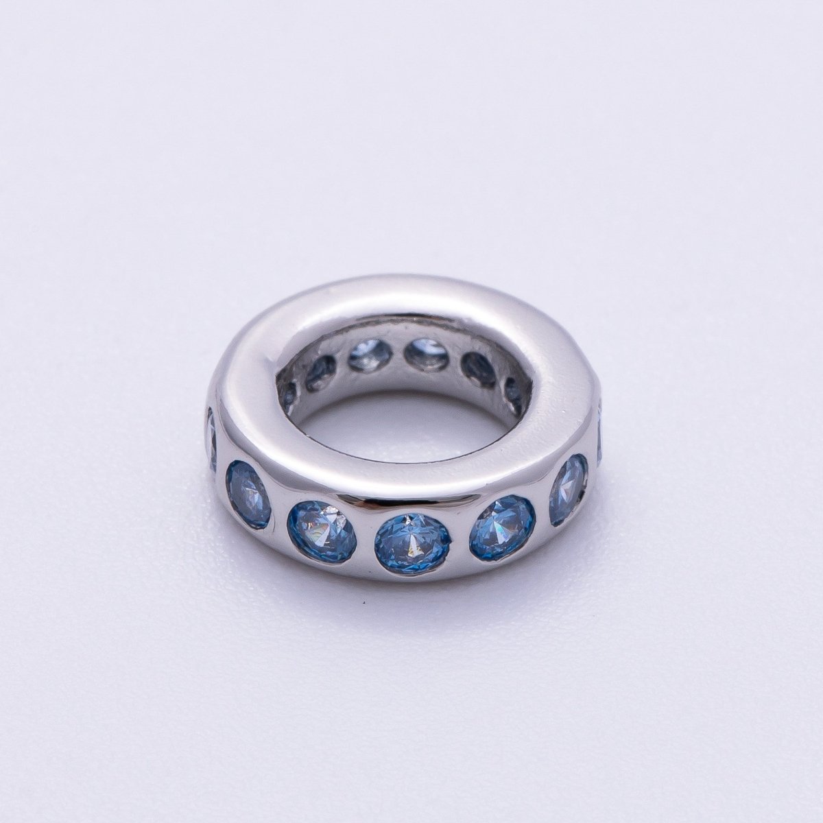 Rhodium Plated 10mm Personalized Round Beaded Birthstone CZ Rondelle Spacer Set | Beads - 00260 ~ Beads - 00271 - DLUXCA