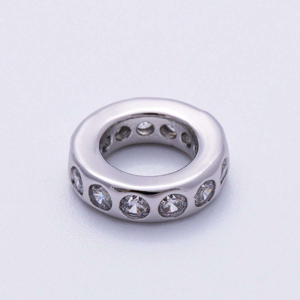 Rhodium Plated 10mm Personalized Round Beaded Birthstone CZ Rondelle Spacer Set | Beads - 00260 ~ Beads - 00271 - DLUXCA