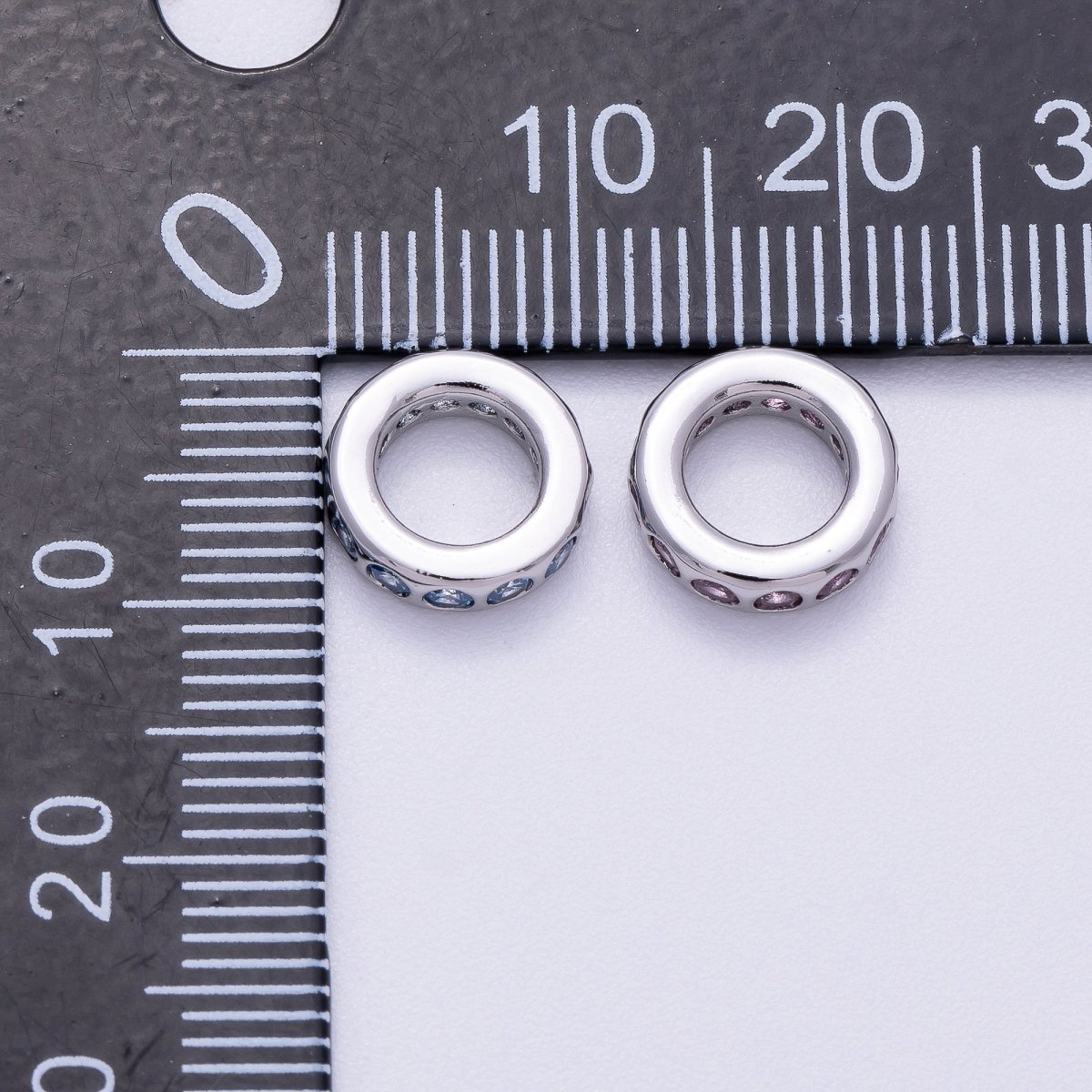 Rhodium Plated 10mm Personalized Round Beaded Birthstone CZ Rondelle Spacer Set | Beads - 00260 ~ Beads - 00271 - DLUXCA