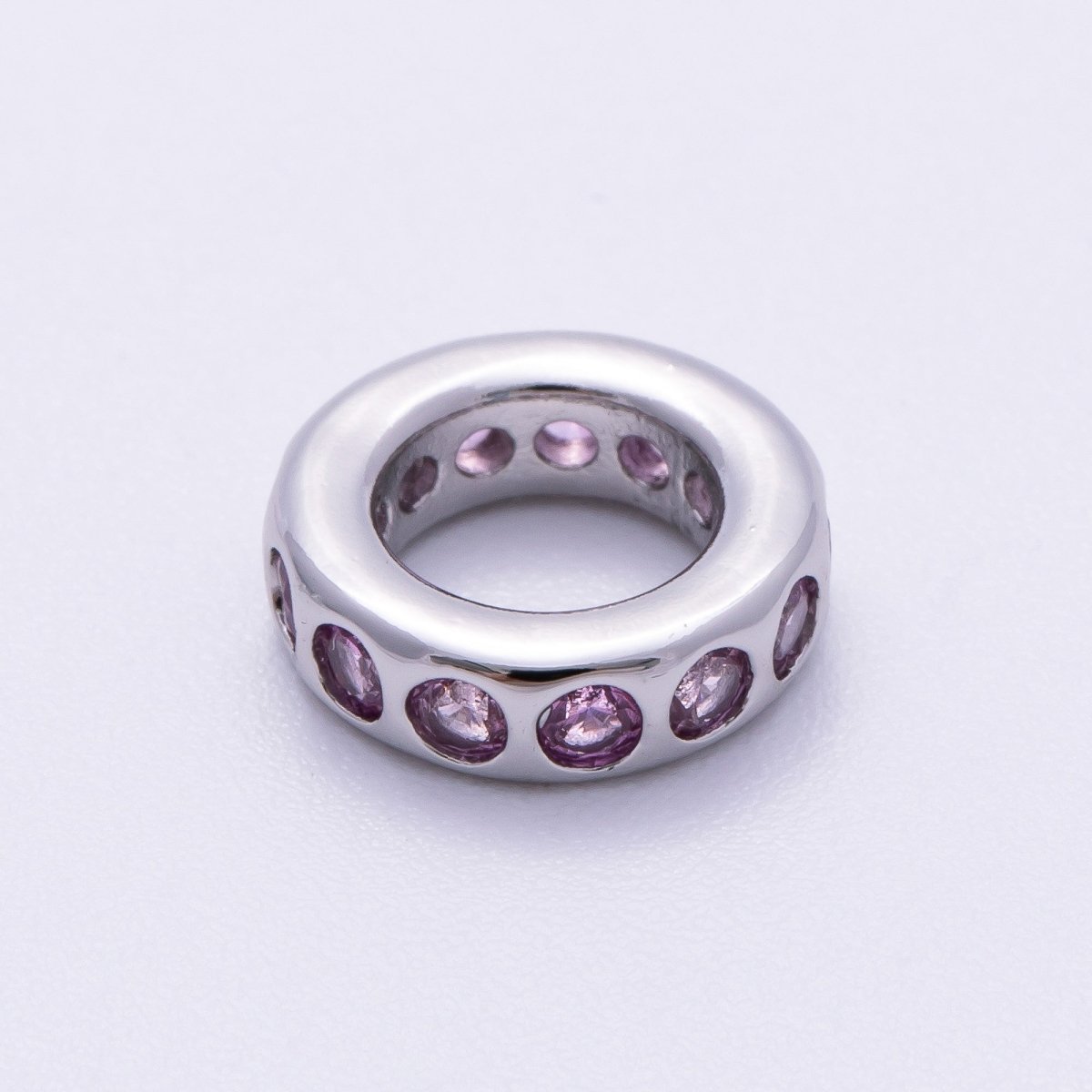 Rhodium Plated 10mm Personalized Round Beaded Birthstone CZ Rondelle Spacer Set | Beads - 00260 ~ Beads - 00271 - DLUXCA