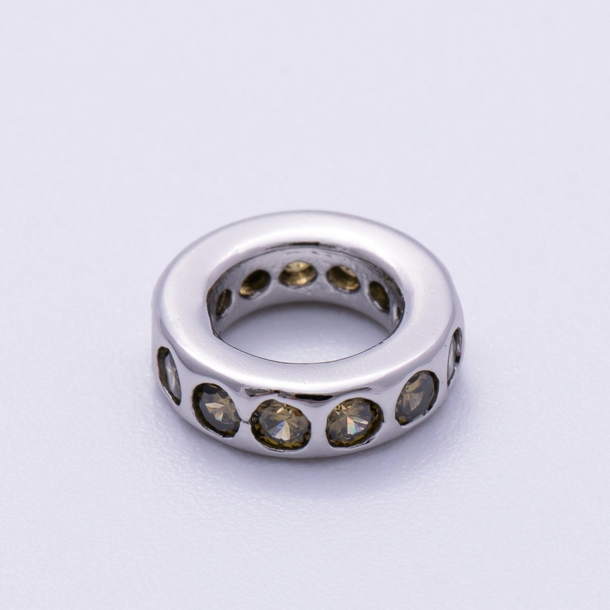 Rhodium Plated 10mm Personalized Round Beaded Birthstone CZ Rondelle Spacer Set | Beads - 00260 ~ Beads - 00271 - DLUXCA