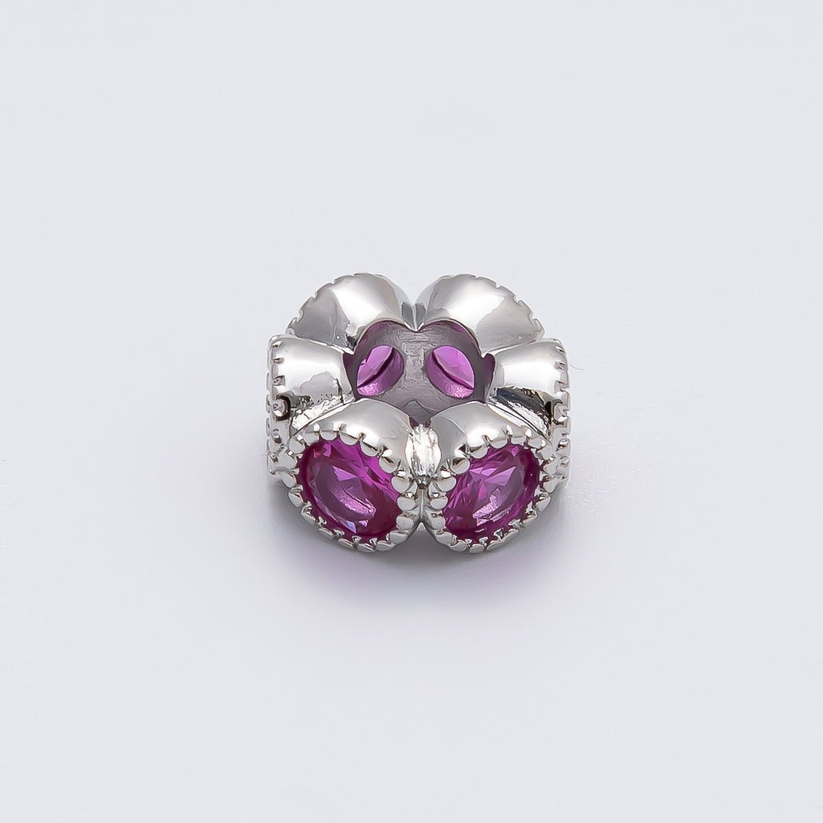 Rhodium Plated 11mm Personalized Round Beaded Birthstone CZ Rondelle Spacer Set | Beads - 00208 - Beads - 00219 - DLUXCA