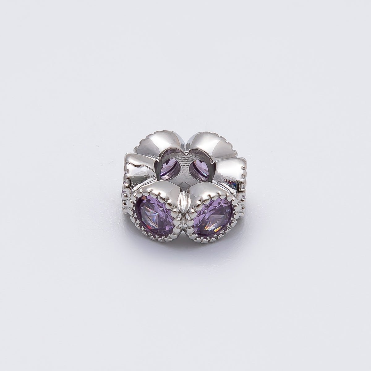 Rhodium Plated 11mm Personalized Round Beaded Birthstone CZ Rondelle Spacer Set | Beads - 00208 - Beads - 00219 - DLUXCA