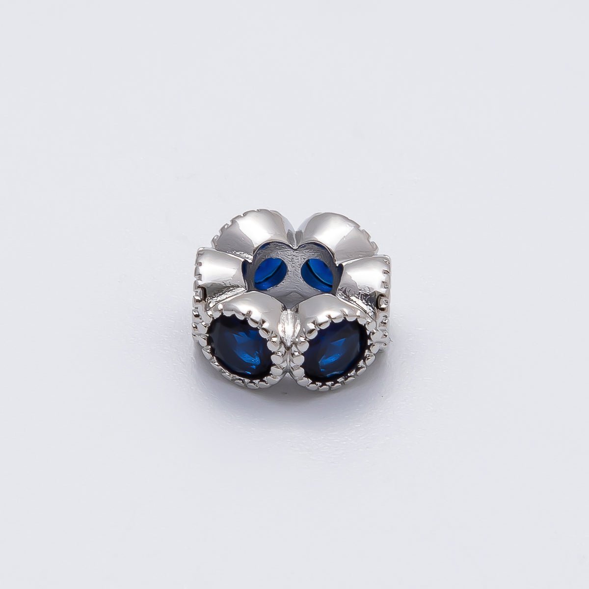 Rhodium Plated 11mm Personalized Round Beaded Birthstone CZ Rondelle Spacer Set | Beads - 00208 - Beads - 00219 - DLUXCA