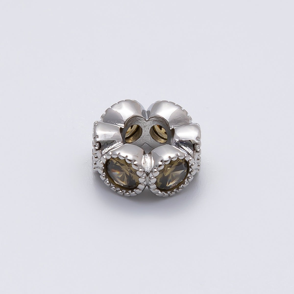 Rhodium Plated 11mm Personalized Round Beaded Birthstone CZ Rondelle Spacer Set | Beads - 00208 - Beads - 00219 - DLUXCA