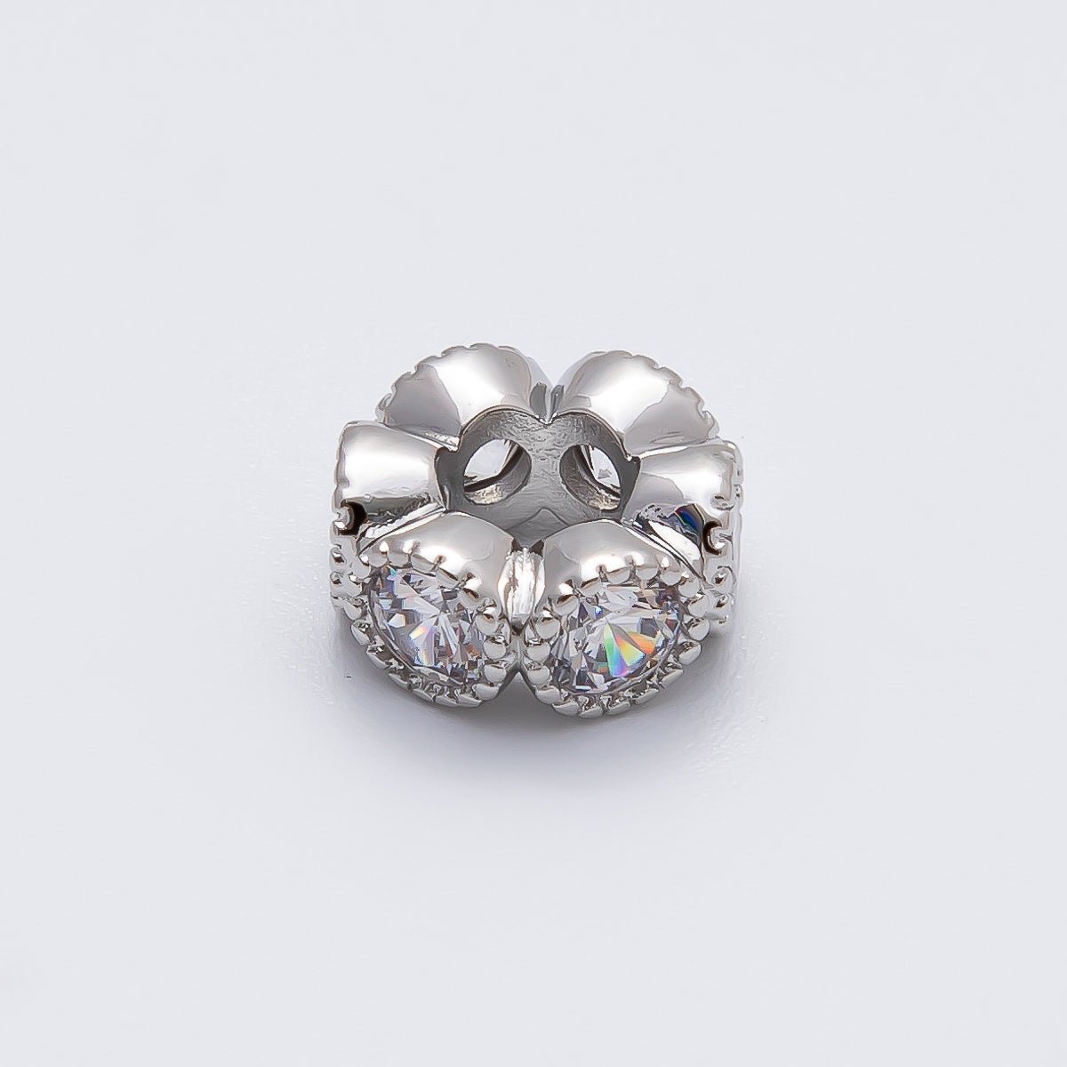 Rhodium Plated 11mm Personalized Round Beaded Birthstone CZ Rondelle Spacer Set | Beads - 00208 - Beads - 00219 - DLUXCA
