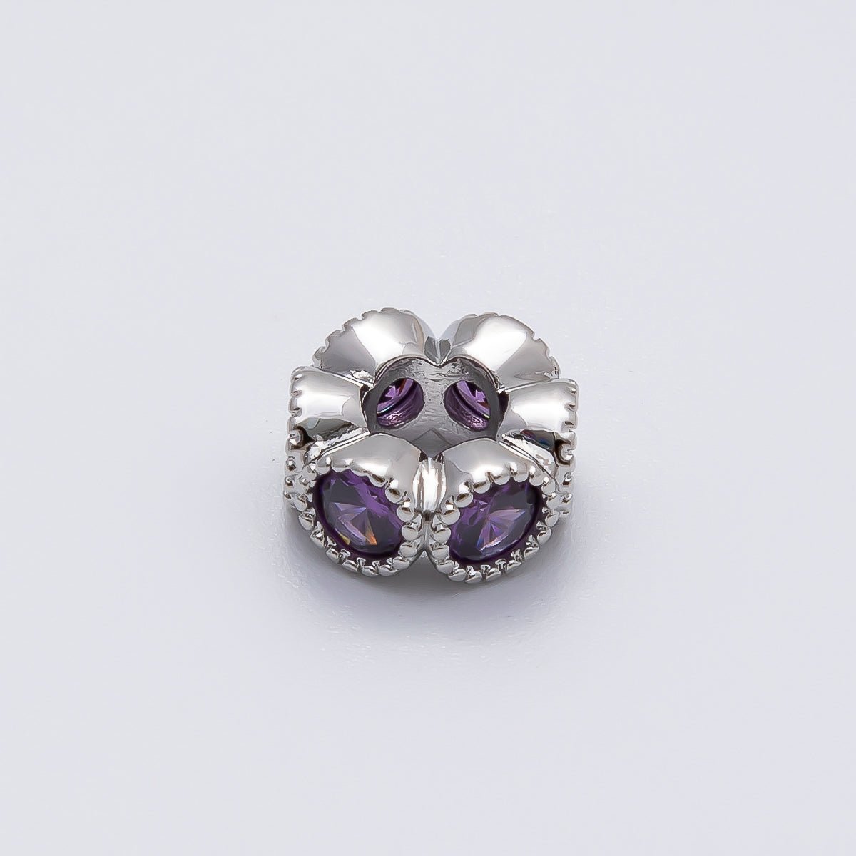 Rhodium Plated 11mm Personalized Round Beaded Birthstone CZ Rondelle Spacer Set | Beads - 00208 - Beads - 00219 - DLUXCA