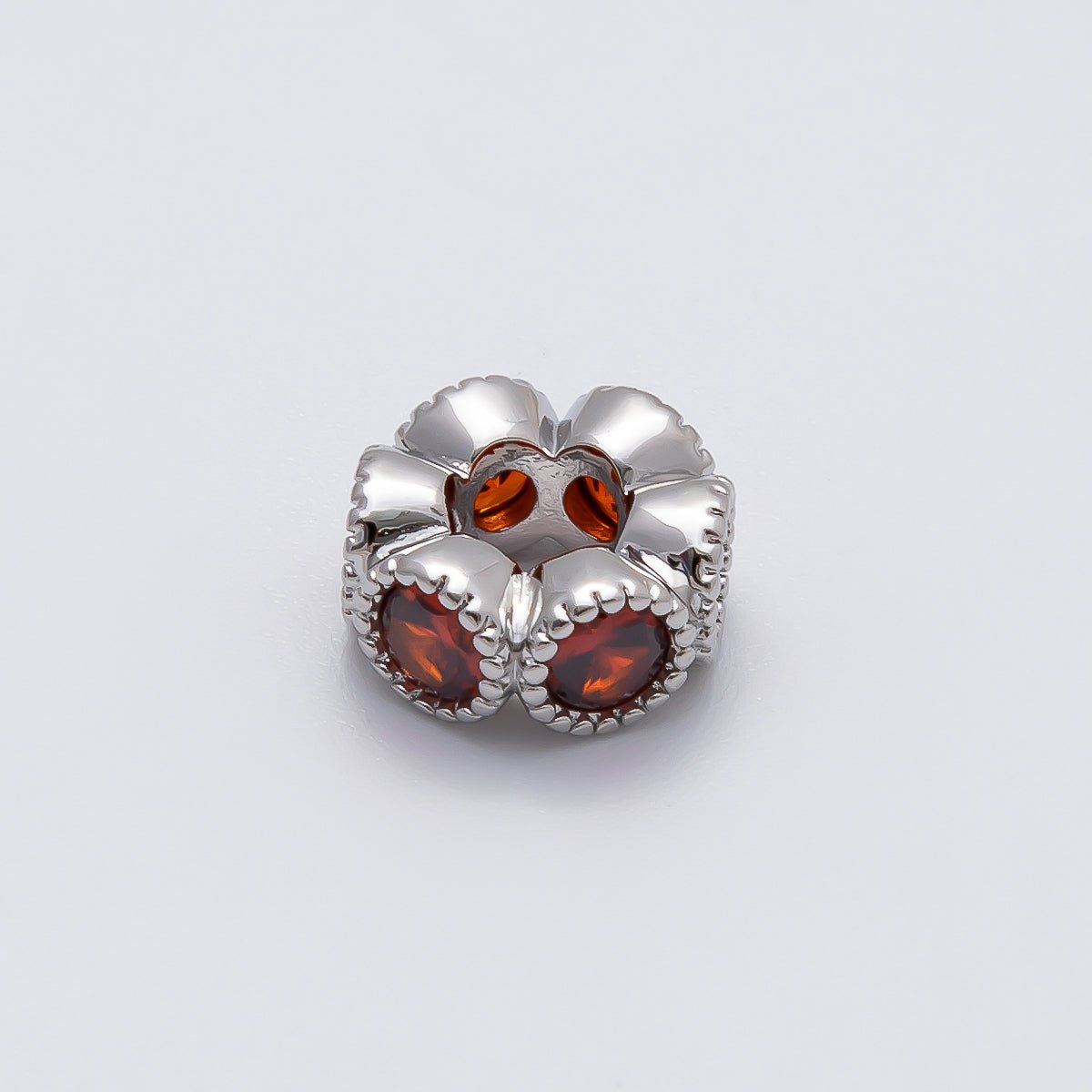 Rhodium Plated 11mm Personalized Round Beaded Birthstone CZ Rondelle Spacer Set | Beads - 00208 - Beads - 00219 - DLUXCA