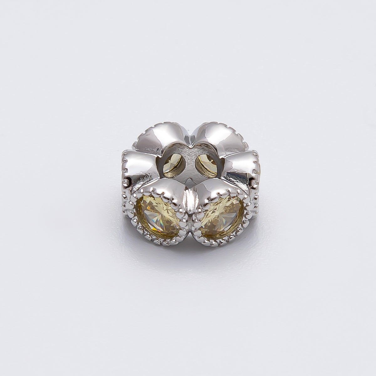 Rhodium Plated 11mm Personalized Round Beaded Birthstone CZ Rondelle Spacer Set | Beads - 00208 - Beads - 00219 - DLUXCA