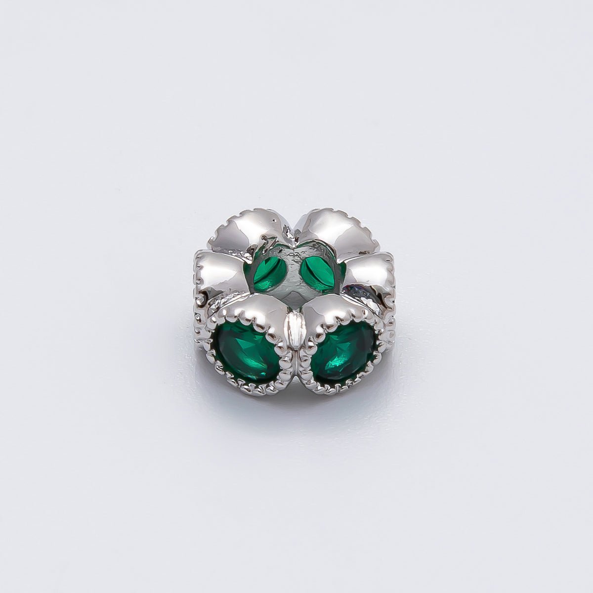 Rhodium Plated 11mm Personalized Round Beaded Birthstone CZ Rondelle Spacer Set | Beads - 00208 - Beads - 00219 - DLUXCA