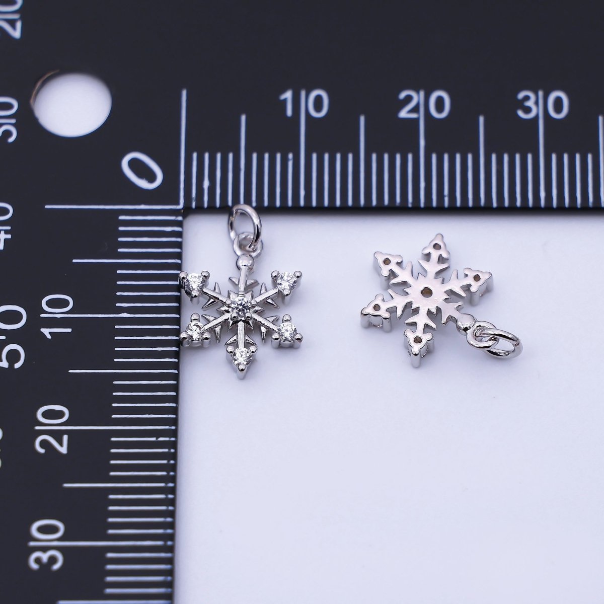 Rhodium Plated 13.5mm Micro Paved CZ Snowflake Charm | E093 - DLUXCA