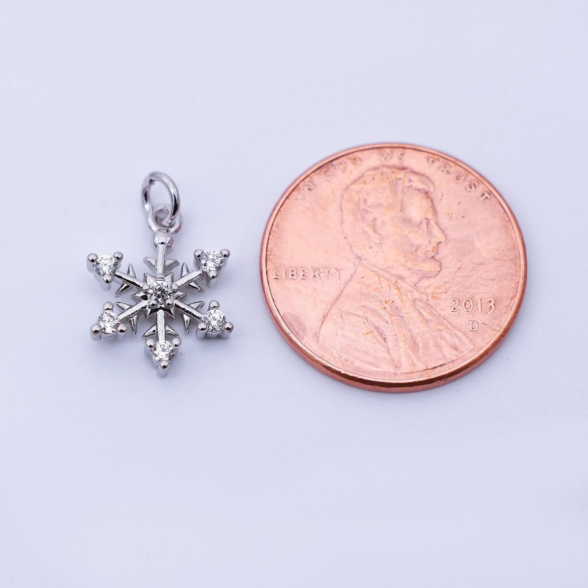 Rhodium Plated 13.5mm Micro Paved CZ Snowflake Charm | E093 - DLUXCA