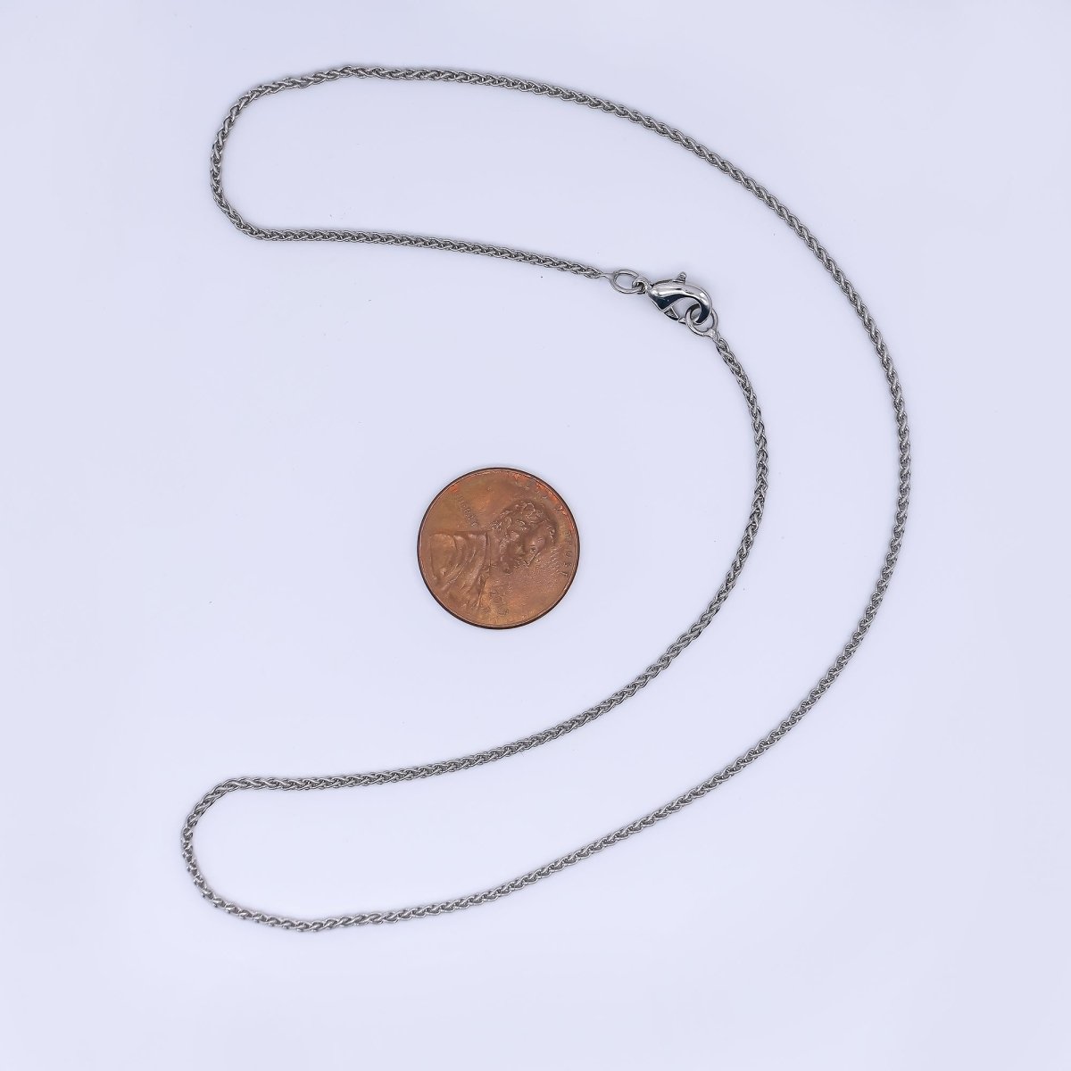 Rhodium Plated 1.3mm Wheat Chain 16 Inch Choker Necklace | WA - 03174 - DLUXCA