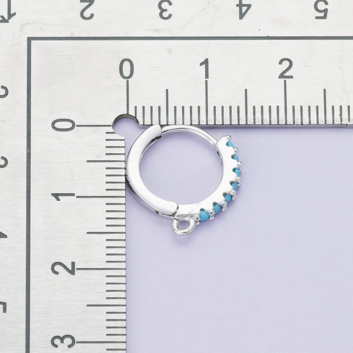 Rhodium Plated 14mm Pink, Turquoise CZ Micro Paved Open Loop Drop Huggie Earrings | Findings - 00085 - DLUXCA