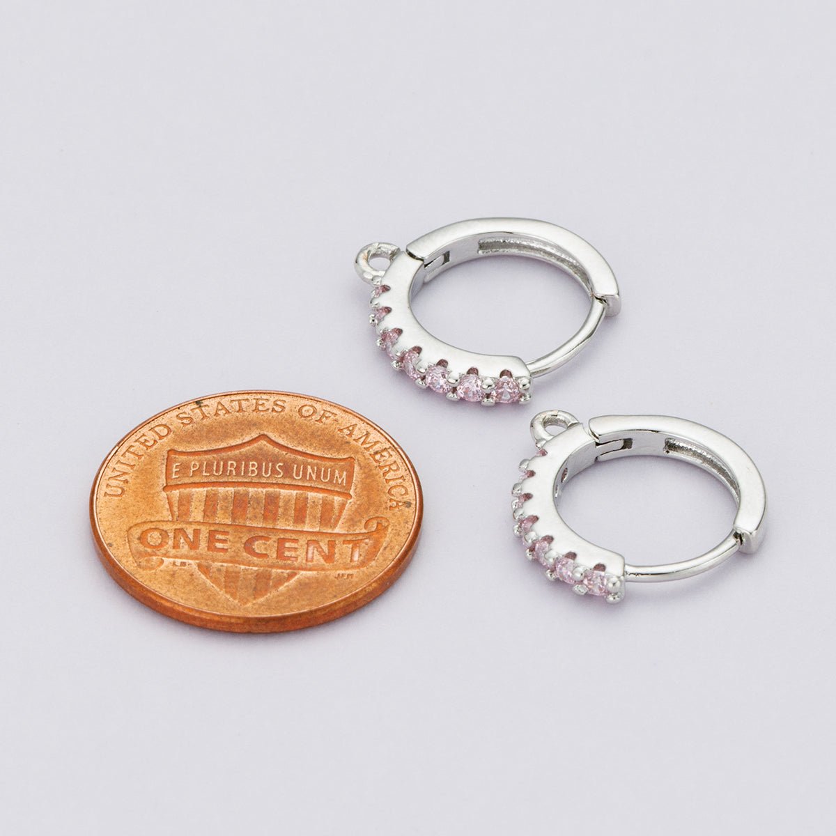 Rhodium Plated 16mm Pink, Turquoise Micro Paved CZ Open Loop Drop Huggie Earrings | Findings - 00085 Findings - 00086 - DLUXCA