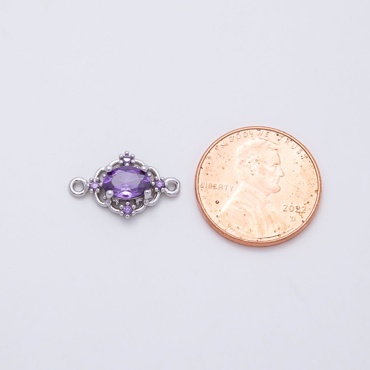 Rhodium Plated 17mm Clear, Pink, Purple CZ Artisan Connector | Connectors-00021 - Connectors-00023 - DLUXCA
