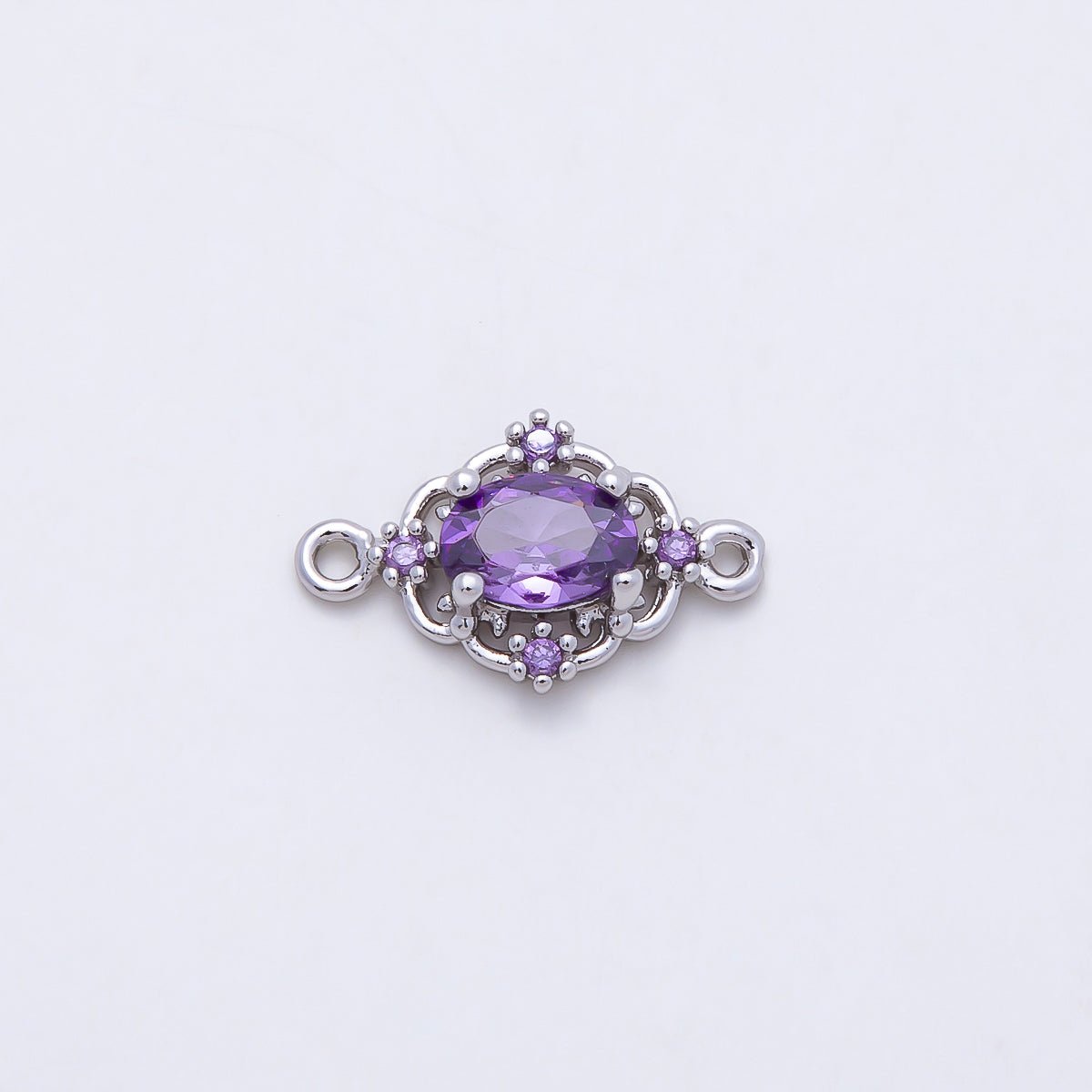 Rhodium Plated 17mm Clear, Pink, Purple CZ Artisan Connector | Connectors-00021 - Connectors-00023 - DLUXCA